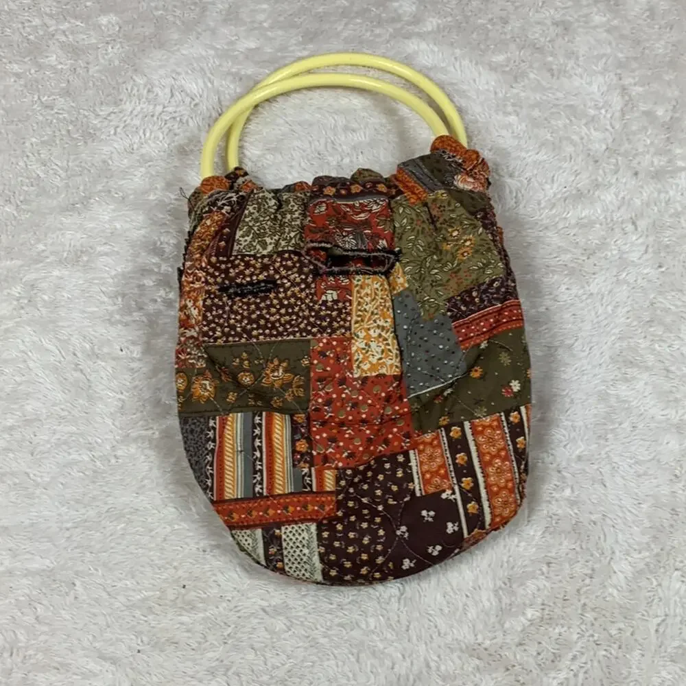 Handmade‎ quilted round handle patchwork look hobo bag